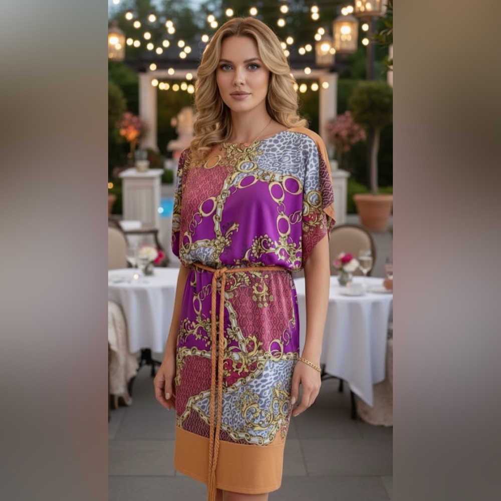 Sangria Signature Dress Blousy Top Flutter Sleeves Bright Colorful Y2K 90s Sz 12
